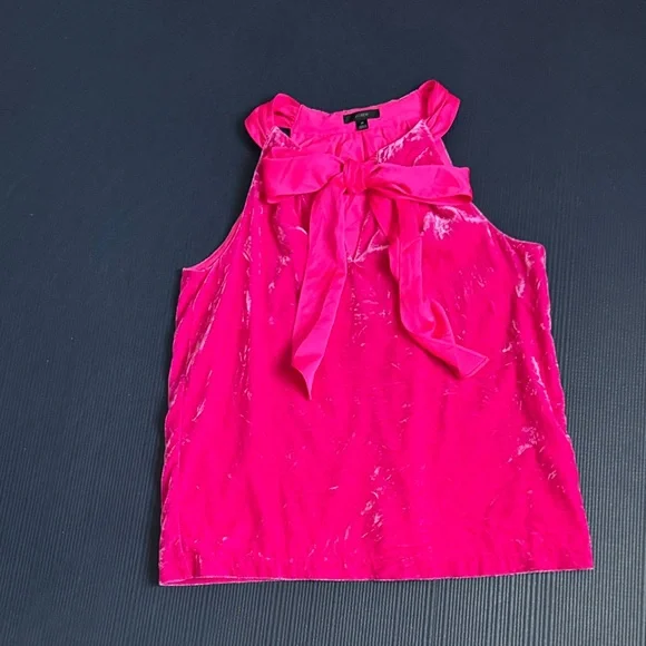 J. Crew Bright Pink Crushed Velvet Bow Tie Halter Top, Medium, EC - Picture 1 of 6